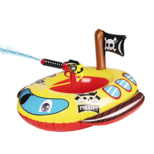 10Leccion Inflatable Pool Floats Kids with Water Gun, Pirate Ship Pool Floats for Toddlers, Blow Up Pool Toys for Kids Ages 4-8, Summer Fun Boat Shaped Water Toys Swimming Floaties for Boys and Girls - Image 1