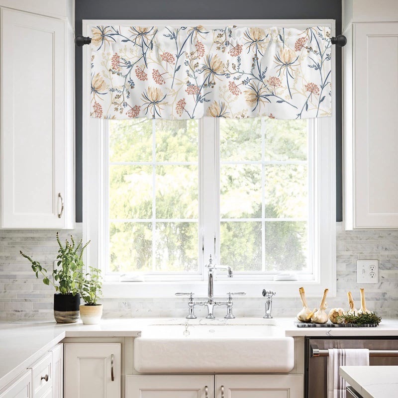 YOKOU Curtain Valance  Spring Flower Print Leaves Minimalist Art Short Rod Pocket Window Treatment for Living Room  Bedroom  Kitchen  Bathroom  1 Panel  42"" X 12"" - Image 2