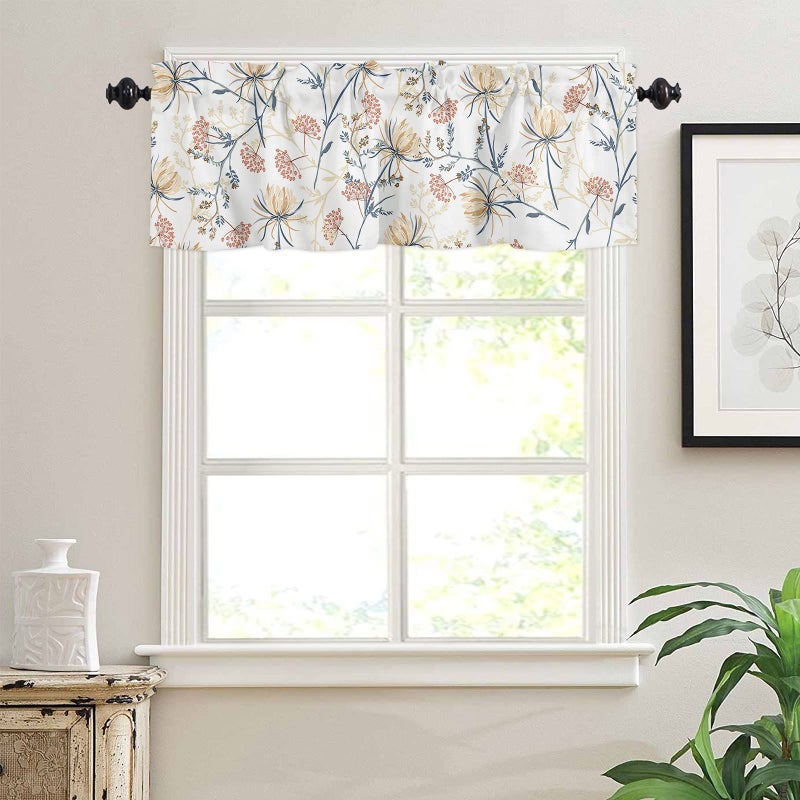 YOKOU Curtain Valance  Spring Flower Print Leaves Minimalist Art Short Rod Pocket Window Treatment for Living Room  Bedroom  Kitchen  Bathroom  1 Panel  42"" X 12"" - Image 3