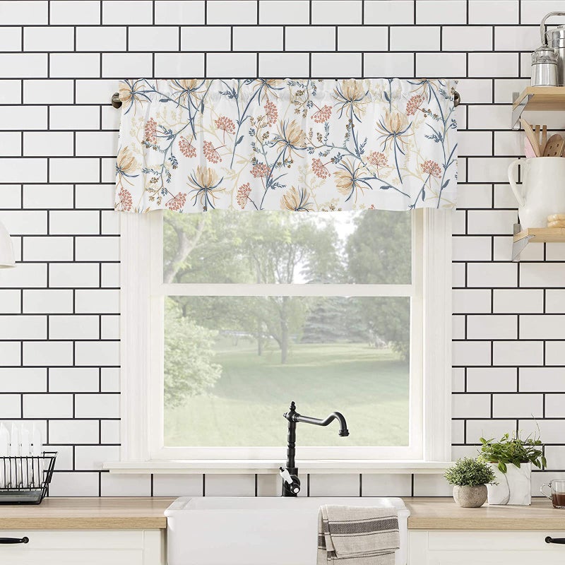 YOKOU Curtain Valance  Spring Flower Print Leaves Minimalist Art Short Rod Pocket Window Treatment for Living Room  Bedroom  Kitchen  Bathroom  1 Panel  42"" X 12"" - Image 4