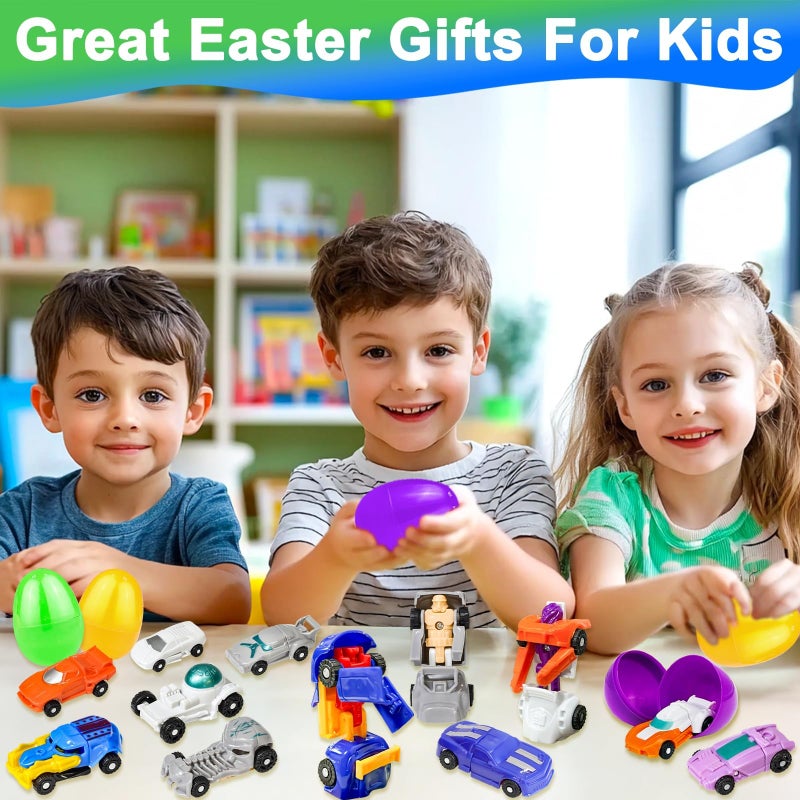 AMENON 12 Pack Easter Eggs with Transform Car Toys For Boys, Easter Basket Stuffers Transform Vehicle Robot For Kids Boys Easter Egg Hunts Classroom Prize Supplies Fillers Party Favors - Image 5