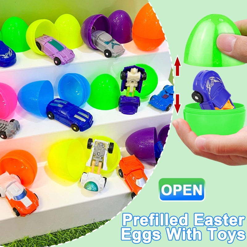 AMENON 12 Pack Easter Eggs with Transform Car Toys For Boys, Easter Basket Stuffers Transform Vehicle Robot For Kids Boys Easter Egg Hunts Classroom Prize Supplies Fillers Party Favors - Image 4