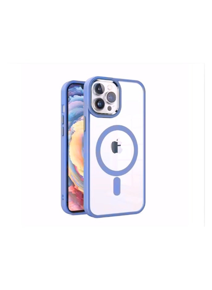 I Phone 14 Pro Clear transparent Magnetic Case , Cover ,  with baby blue color edges, Wireless Charging, Scratch & Yellowing Resistant, Drop Protection (TPU and silicone)