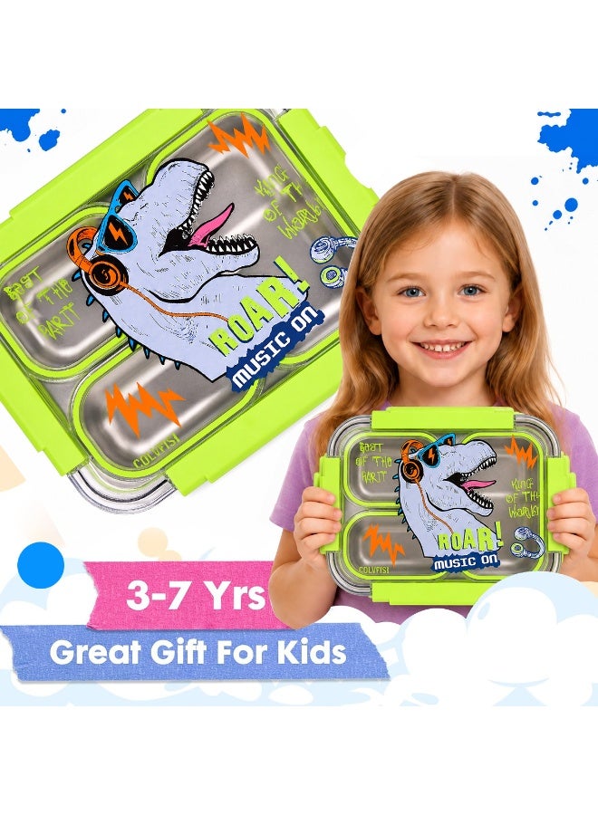 HI-FINE Stainless Steel Bento Lunch Box for Kids, 800ml/27oz BPA-Free Leak-Proof Food Containers with 3 Compartments, Freezer & Dishwasher Safe, Back to School Students Lunches Size for Ages 3-7 - Image 4