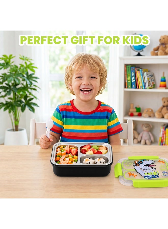 HI-FINE Stainless Steel Bento Lunch Box for Kids, 800ml/27oz BPA-Free Leak-Proof Food Containers with 3 Compartments, Freezer & Dishwasher Safe, Back to School Students Lunches Size for Ages 3-7 - Image 5