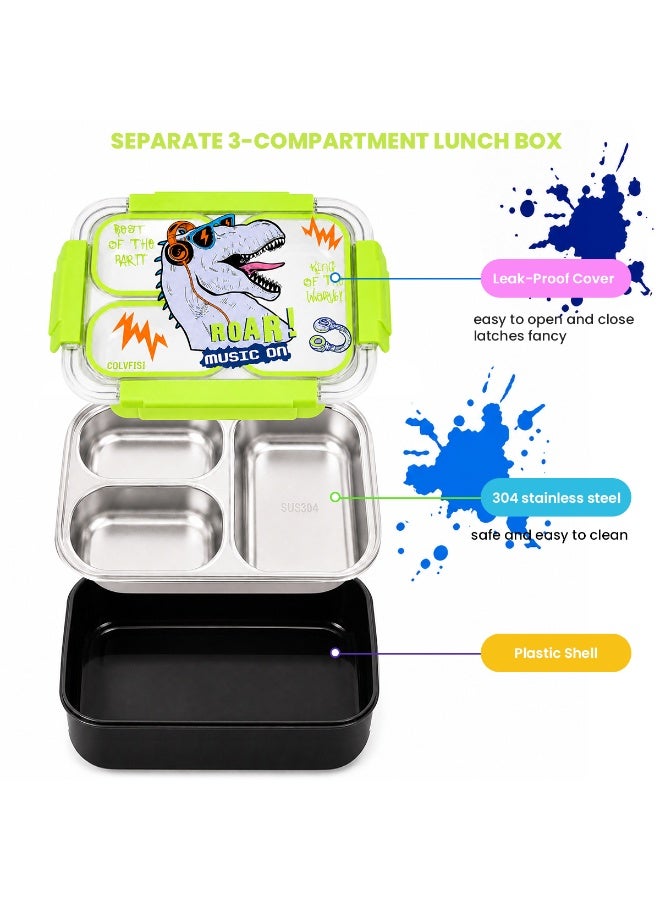 HI-FINE Stainless Steel Bento Lunch Box for Kids, 800ml/27oz BPA-Free Leak-Proof Food Containers with 3 Compartments, Freezer & Dishwasher Safe, Back to School Students Lunches Size for Ages 3-7 - Image 3