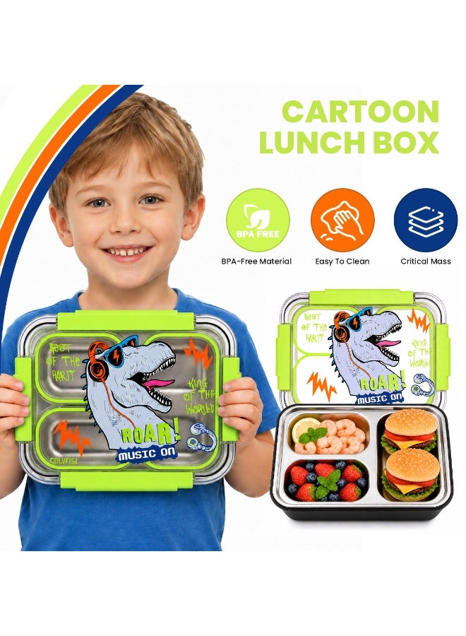 HI-FINE Stainless Steel Bento Lunch Box for Kids, 800ml/27oz BPA-Free Leak-Proof Food Containers with 3 Compartments, Freezer & Dishwasher Safe, Back to School Students Lunches Size for Ages 3-7 - Image 2