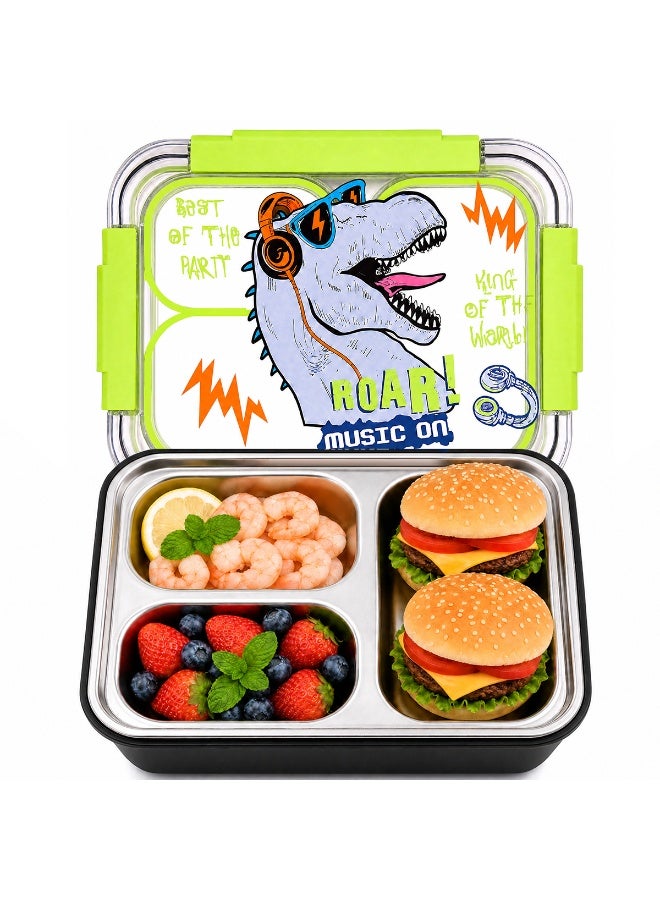 HI-FINE Stainless Steel Bento Lunch Box for Kids, 800ml/27oz BPA-Free Leak-Proof Food Containers with 3 Compartments, Freezer & Dishwasher Safe, Back to School Students Lunches Size for Ages 3-7 - Image 1