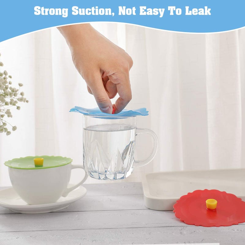 Keweilian Silicone Cup Covers (Set of 4) ï¼Œ Multicolored Silicone Lids for Mugs, Cups, Tea Pots,Flexible Mug Coversï¼ŒHot Cup Lids for Coffee & Tea - Image 4