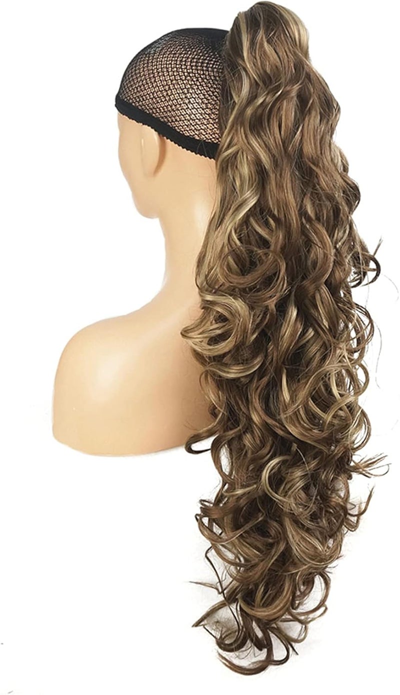 Lydell 30 Long Curly Styled Clip In Claw Ponytail Hair Extension Synthetic Hairpiece 280g with a jawclaw clip AB607 Brown Mix