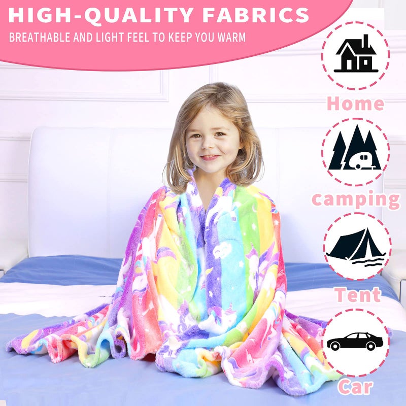 Wesan Glow in The Dark Blanket Unicorns Gifts for Girls Birthday Gift Halloween Super Cute Soft Cozy Rainbow Unicorn Star Flannel Luminous Magic Throw Thanksgiving Decor 50"x60" - Image 3