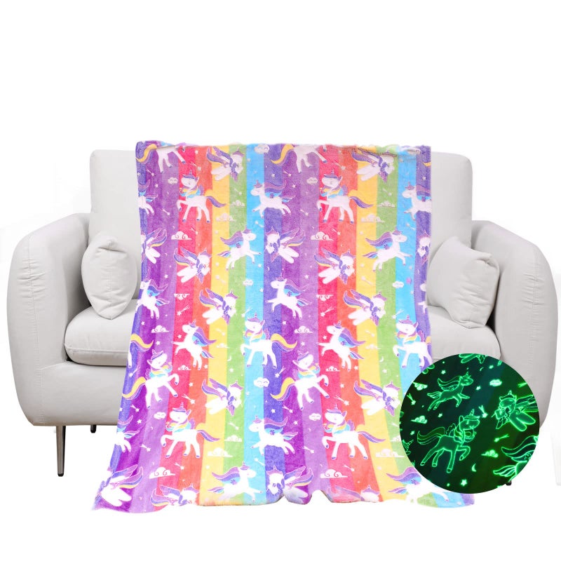 Wesan Glow in The Dark Blanket Unicorns Gifts for Girls Birthday Gift Halloween Super Cute Soft Cozy Rainbow Unicorn Star Flannel Luminous Magic Throw Thanksgiving Decor 50"x60" - Image 5