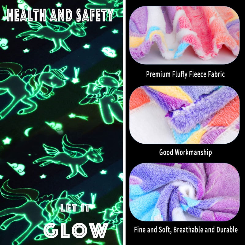 Wesan Glow in The Dark Blanket Unicorns Gifts for Girls Birthday Gift Halloween Super Cute Soft Cozy Rainbow Unicorn Star Flannel Luminous Magic Throw Thanksgiving Decor 50"x60" - Image 4