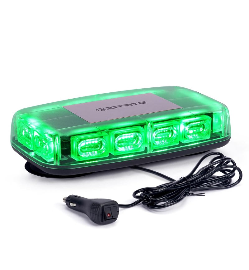 Xprite Upgraded 12" 72LED Rooftop Mini Strobe Lights, Emergency Safety Flashing Beacon Light Bar with Magnetic Base for 12V-24V Construction Vehicles, Trucks, Snow Plow, Postal Car (Green) - Image 1