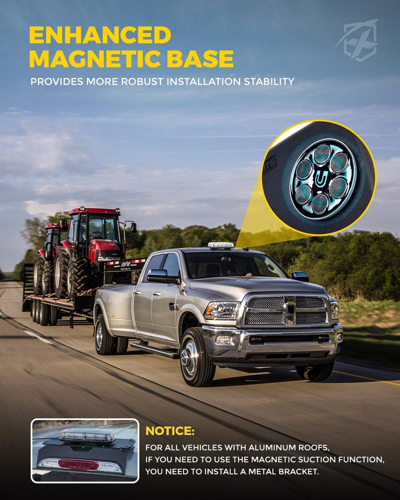 Xprite Upgraded 12" 72LED Rooftop Mini Strobe Lights, Emergency Safety Flashing Beacon Light Bar with Magnetic Base for 12V-24V Construction Vehicles, Trucks, Snow Plow, Postal Car (Green) - Image 5