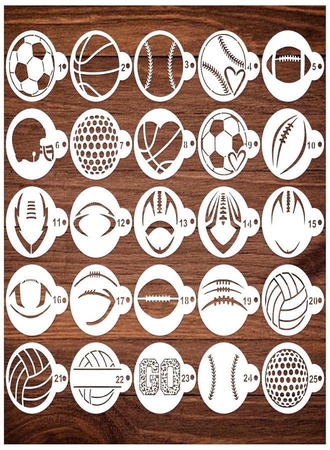 Devasya Crafts Small Sports Ball Stencil for Cakes Cupcake Cookie Decorating Stencils Reusable Football Basketball Baseball Golf Soccer Stencil on Baking Coffee Decorating Card Making (25 Sport Cookie) - Image 1