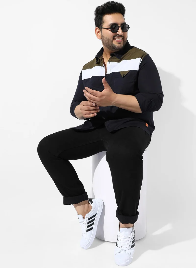 Instafab Plus Men's Navy Blue Colourblocked Regular Fit Casual Shirt