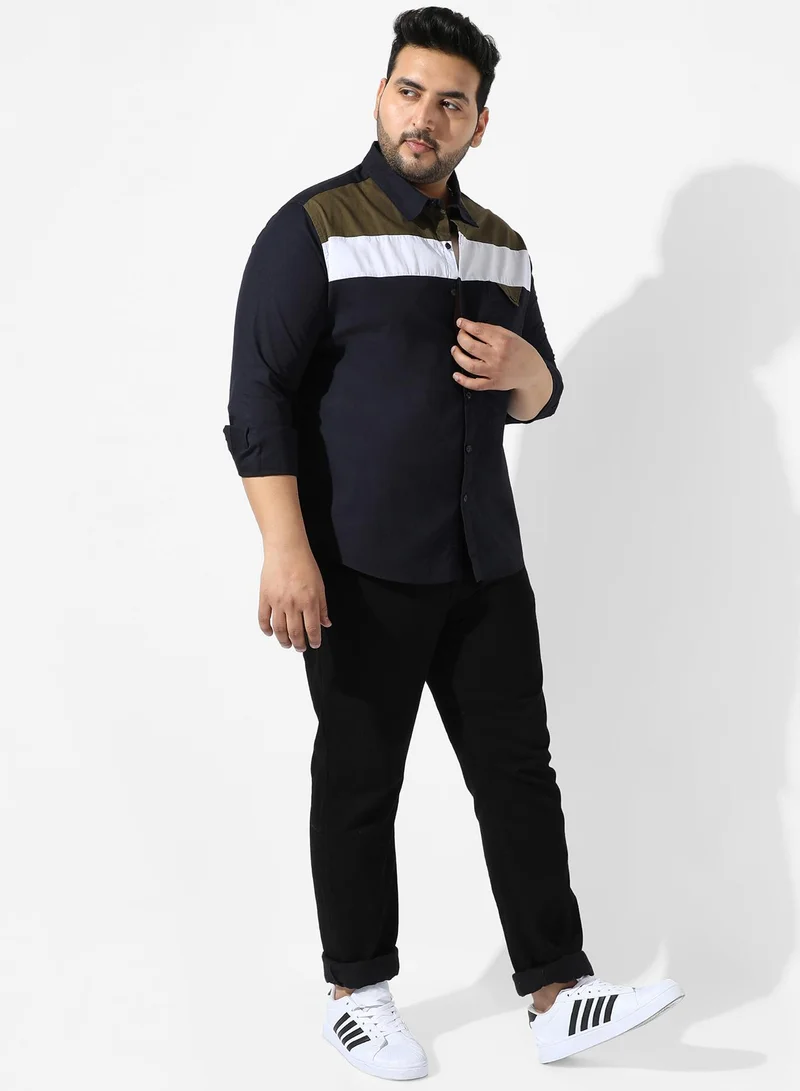 Instafab Plus Men's Navy Blue Colourblocked Regular Fit Casual Shirt