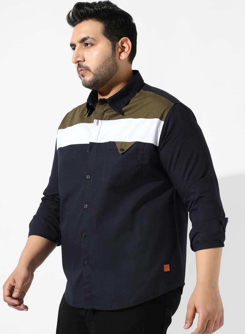 Instafab Plus Men's Navy Blue Colourblocked Regular Fit Casual Shirt