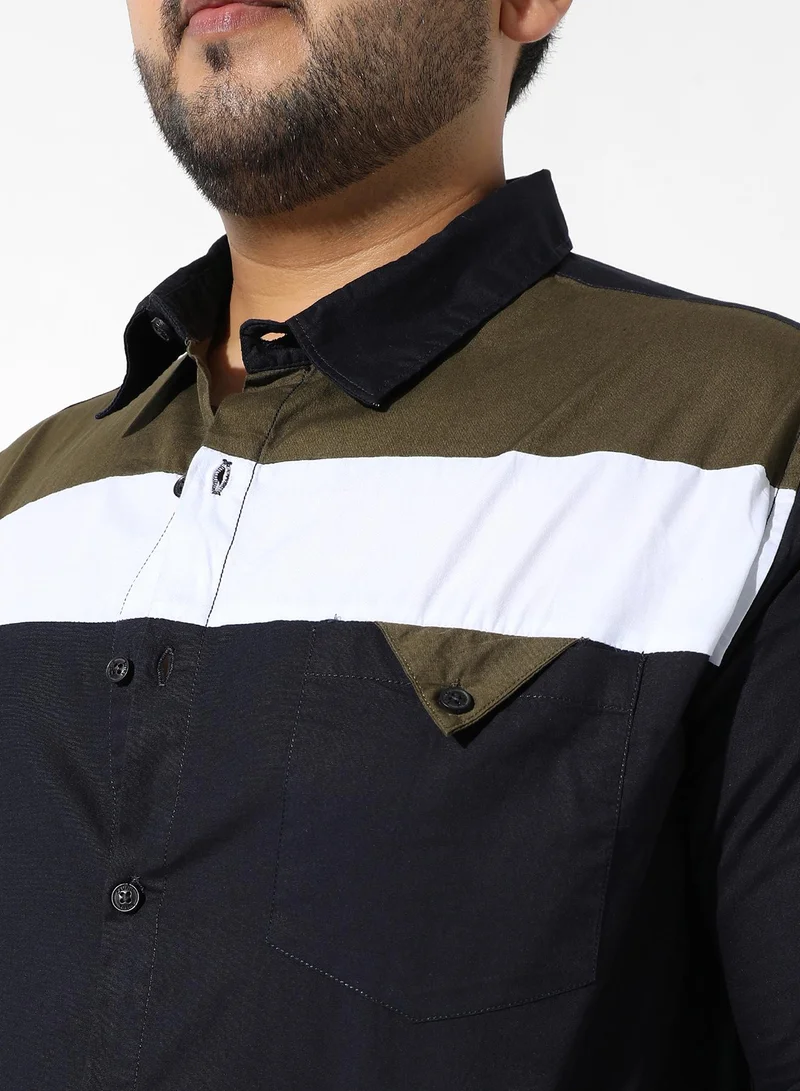 Instafab Plus Men's Navy Blue Colourblocked Regular Fit Casual Shirt