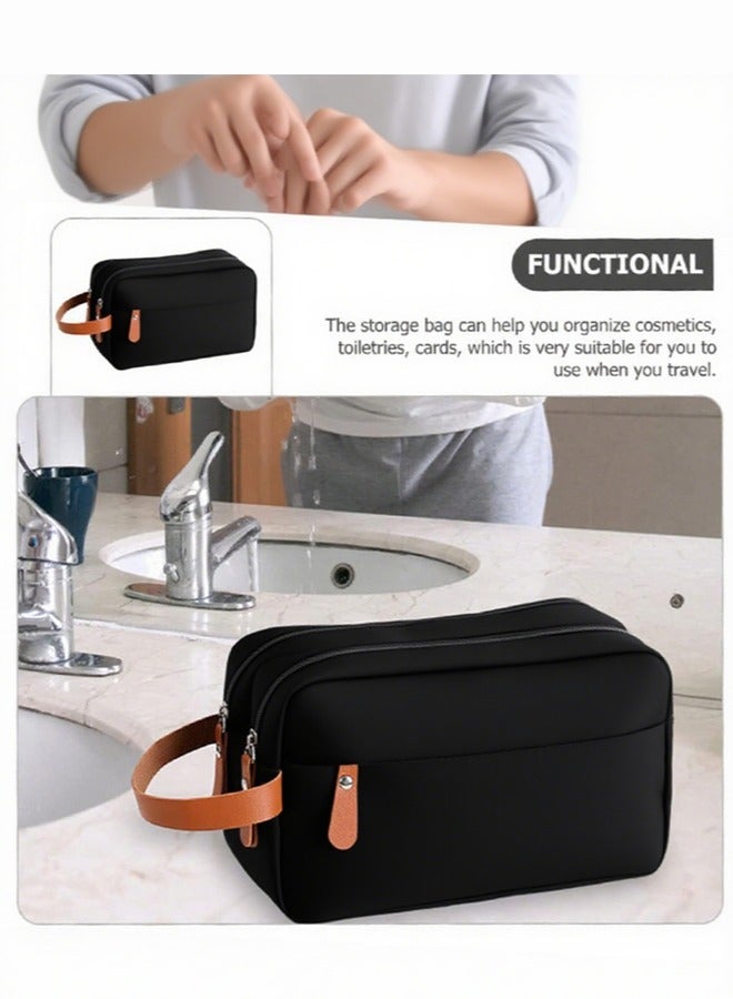 بلومنغ تايم حقيبة أدوات الزينة للسفر في رحلة العمل ، حقيبة مستحضرات تجميل ذات سعة كبيرة بطبقتين ، حقيبة تخزين ملابس أكسفورد بلون سادة ، حقيبة يد محمولة - Image 1