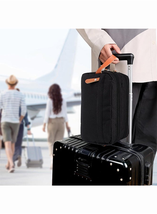 بلومنغ تايم حقيبة أدوات الزينة للسفر في رحلة العمل ، حقيبة مستحضرات تجميل ذات سعة كبيرة بطبقتين ، حقيبة تخزين ملابس أكسفورد بلون سادة ، حقيبة يد محمولة - Image 2