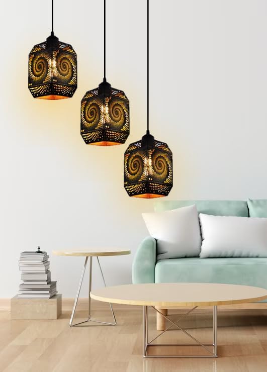 KINIS Spiral Design Lezar Cutting Linear Cluster Pendant Light/Cluster Hanging Light/Cluster Ceiling Light/Three Pendant Lamp to Décor Home/Bedroom/Office/Dining/Cafe/Restaurants (with Bulb) - Image 5