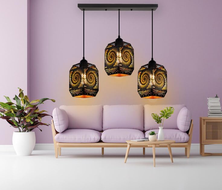 KINIS Spiral Design Lezar Cutting Linear Cluster Pendant Light/Cluster Hanging Light/Cluster Ceiling Light/Three Pendant Lamp to Décor Home/Bedroom/Office/Dining/Cafe/Restaurants (with Bulb) - Image 2