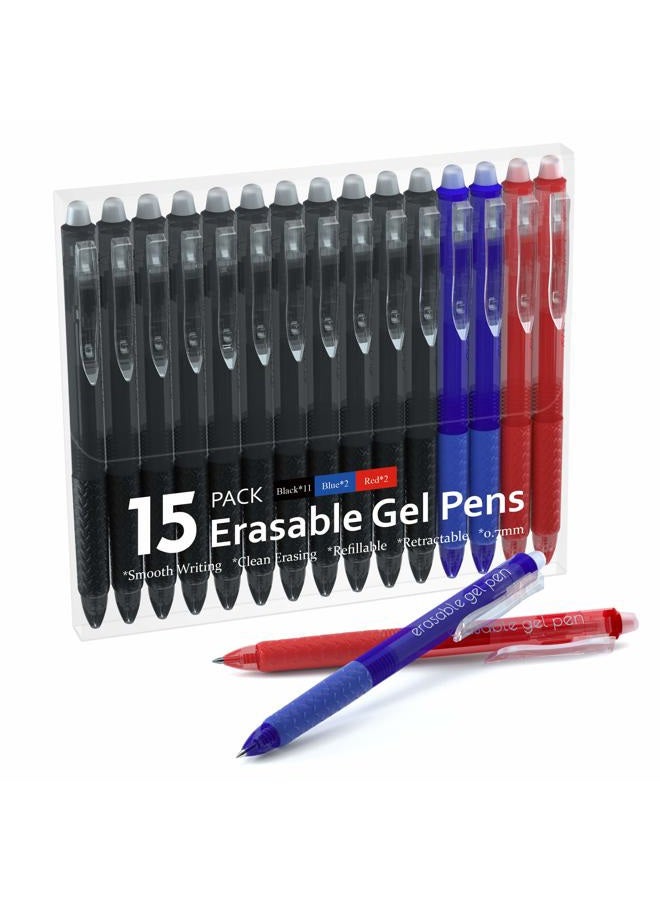 Lineon Erasable Gel Pens, 15 Pack Retractable Erasable Pens Clicker, Fine Point, Make Mistakes Disappear, 11 Black 2 Blue 2 Red Inks for Writing Planner and Crossword Puzzles - Image 1