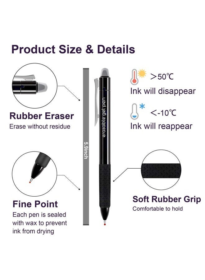 Lineon Erasable Gel Pens, 15 Pack Retractable Erasable Pens Clicker, Fine Point, Make Mistakes Disappear, 11 Black 2 Blue 2 Red Inks for Writing Planner and Crossword Puzzles - Image 3