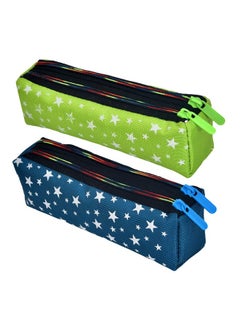 Kuber Industries Kuber Industries Pencil Pouch | Rexine Stationary Pouch | 2 Zipper Pencil Utility Pouch | Pen-Pencil Box for Kids | Star Pencil Pouch | Pack of 2 | Multi, Assorted  - Image 1