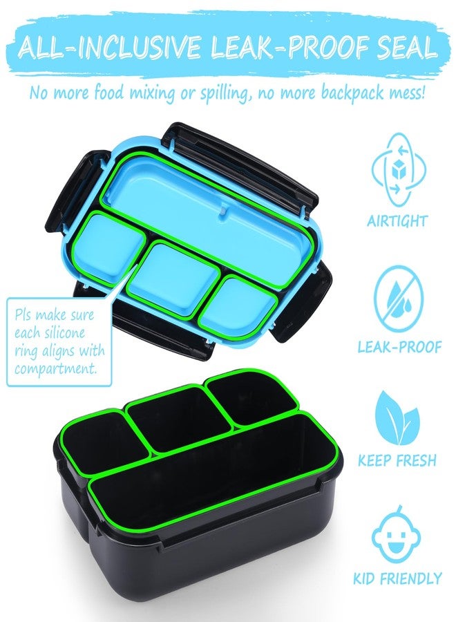 QQKO Bento Box for Kids Adults, School Toddler Lunch Box for Boys Girls, Lunch Box Containers with 4 Compartments, Sauce Container, Utensils, Food Picks and Muffin Cups for School, Black Blue - Image 5