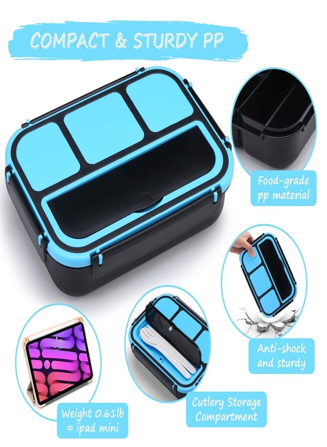 QQKO Bento Box for Kids Adults, School Toddler Lunch Box for Boys Girls, Lunch Box Containers with 4 Compartments, Sauce Container, Utensils, Food Picks and Muffin Cups for School, Black Blue - Image 4