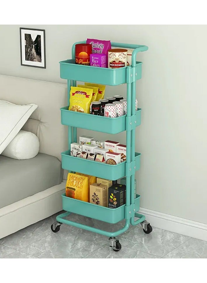 DubaiGallery Rolling Utility Cart 4-Tier Kitchen Metal Trolley Movable Storage Cart with Lockable Wheel and Handle Multifunction Heavy Duty Organizer  - Image 1