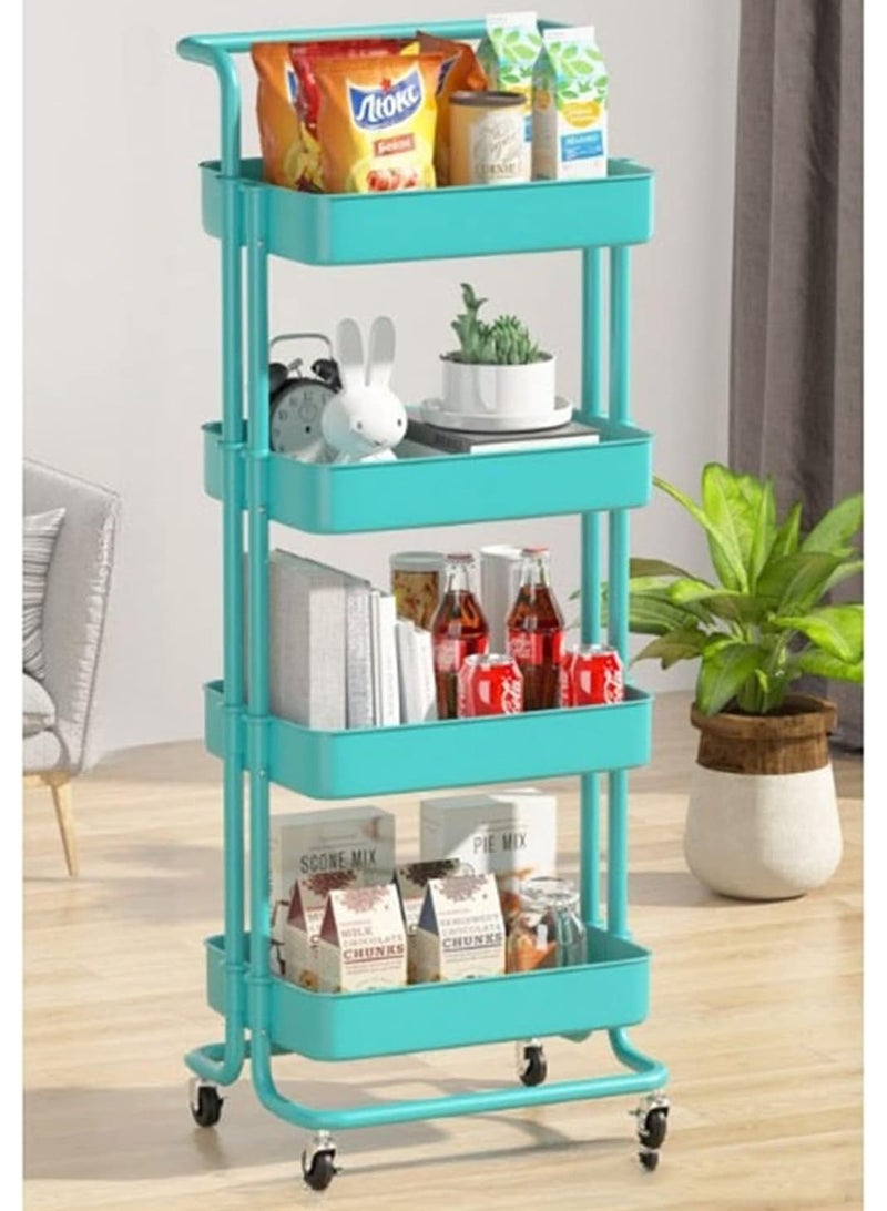 DubaiGallery Rolling Utility Cart 4-Tier Kitchen Metal Trolley Movable Storage Cart with Lockable Wheel and Handle Multifunction Heavy Duty Organizer  - Image 2