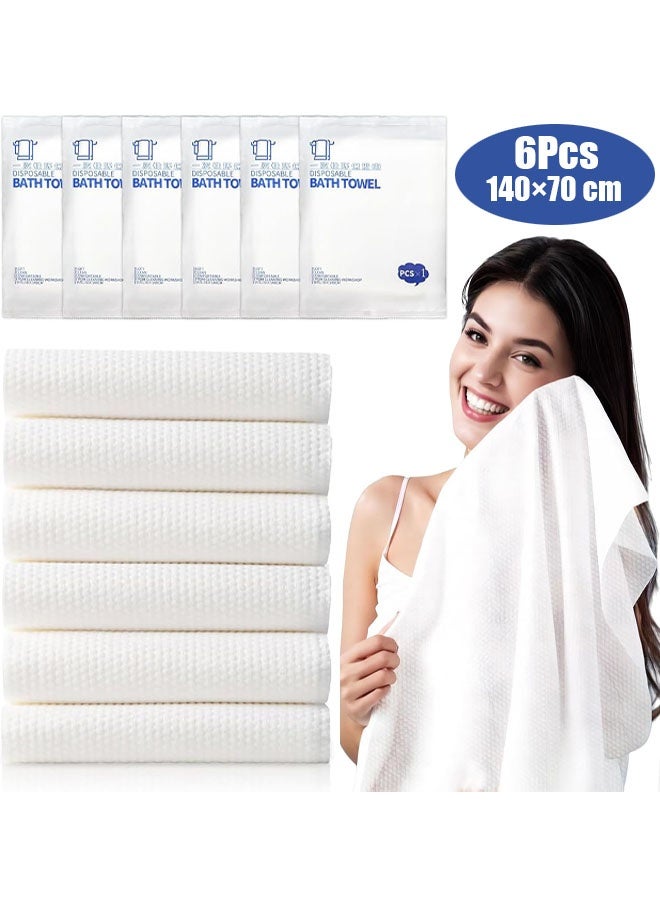 6-Pack Disposable Bath Towels, 55.1 x 27.5 inches Large Thick Travel Towels, Soft & Lightweight, Portable Camping Towel, for Hotel Camping Beach Swimming Gym Sauna Spa, Personal Care Pet Towels - Image 1