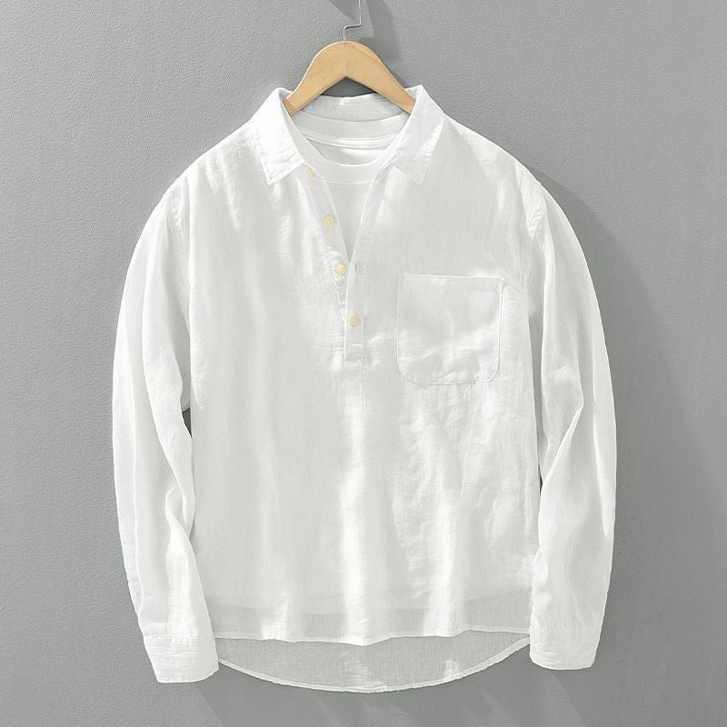 Retro Long-Sleeved Linen Shirt for Men, New Summer Style Loose Pullover Square Collar Shirt, Casual Cotton and Linen  Top