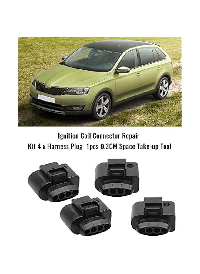 Starwell - Ignition Coil Connector Repair Kit with 4PCS Harness Plug and 1PCS 0.3CM Space Take-up Tool Fit for VW Passat Phaeton Polo SKODA Octavia Rapid Superb Yeti AUDI A1-A8 Q7 TT Replace 4B0973724 - Image 1