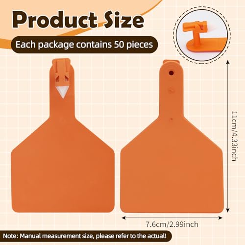 APlayfulBee 50Pcs Z Tags One-Piece Cattle Ear Tags TPU Blank Livestock Animal Identification for Cattle,Sheep Goat, Pig, Large Size (Orange) - Image 2
