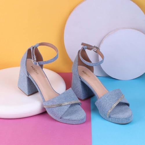 Mochi Women Light Blue Denim Block Heel Comfortable Stylish Casual Sandals UK/5 EU/38 (40-254) - Image 2