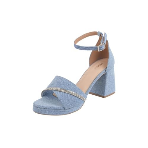Mochi Women Light Blue Denim Block Heel Comfortable Stylish Casual Sandals UK/5 EU/38 (40-254) - Image 1