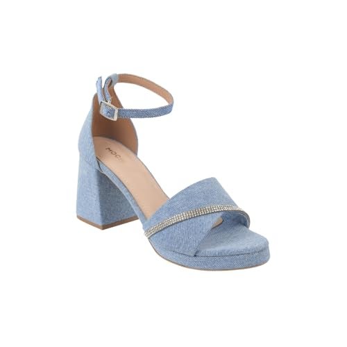 Mochi Women Light Blue Denim Block Heel Comfortable Stylish Casual Sandals UK/5 EU/38 (40-254) - Image 3