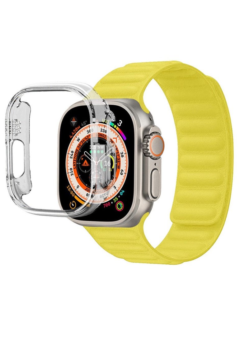 CATANES 2 Packs For Apple Watch Band 49mm Leather Link Strap Magnetic Loop Bracelet and Clear Cup Holder Light Yellow  - Image 3