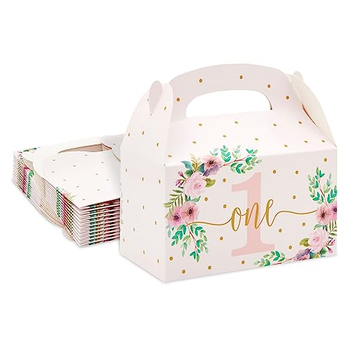 BLUE PANDA Treat Boxes 62 x 36 x 33 in Pink Floral Pack of 24 EasyFold Gable Boxes Party Favor Containers with Handle for Candy 1st Birthday Girl - Image 2
