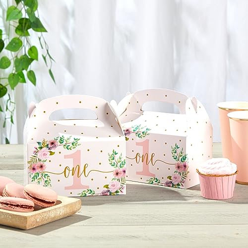 BLUE PANDA Treat Boxes 62 x 36 x 33 in Pink Floral Pack of 24 EasyFold Gable Boxes Party Favor Containers with Handle for Candy 1st Birthday Girl - Image 5