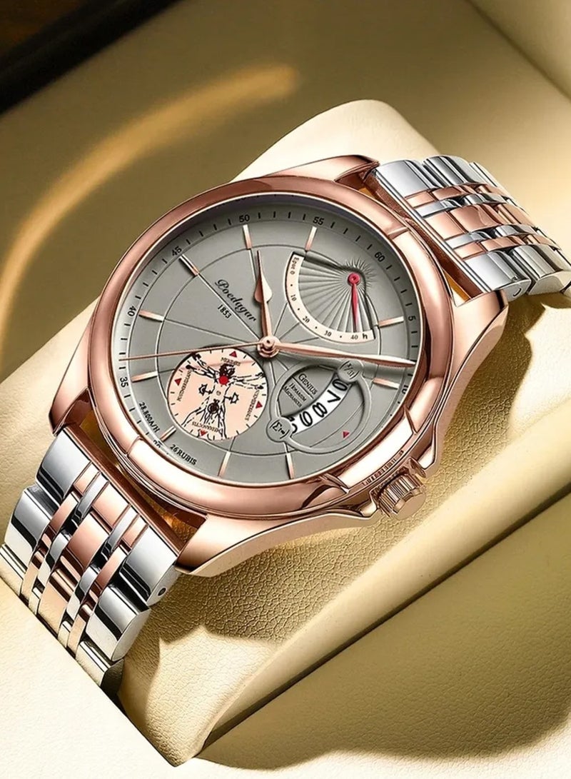 POEDAGAR ساعة يد رجالية أنالوج عصرية من الفولاذ المقاوم للصدأ كوارتز مضيئة 41 مم - Image 3