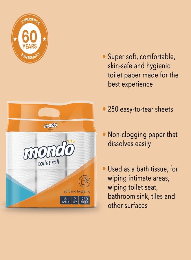 Mondo Toilet Roll Tissue (2 Ply, 250 Pulls) | Pack of 12 Rolls | 100% Skin Safe FDA Approved, OBA Free | Septic-Safe Bath Tissue | Compatible with All dispensers | Toilet Tissue Paper Roll - Image 3