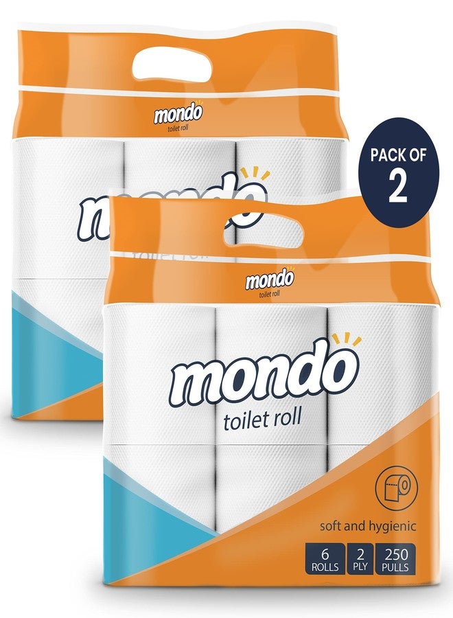 Mondo Toilet Roll Tissue (2 Ply, 250 Pulls) | Pack of 12 Rolls | 100% Skin Safe FDA Approved, OBA Free | Septic-Safe Bath Tissue | Compatible with All dispensers | Toilet Tissue Paper Roll - Image 1