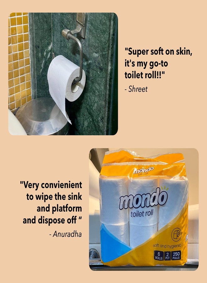 Mondo Toilet Roll Tissue (2 Ply, 250 Pulls) | Pack of 12 Rolls | 100% Skin Safe FDA Approved, OBA Free | Septic-Safe Bath Tissue | Compatible with All dispensers | Toilet Tissue Paper Roll - Image 4