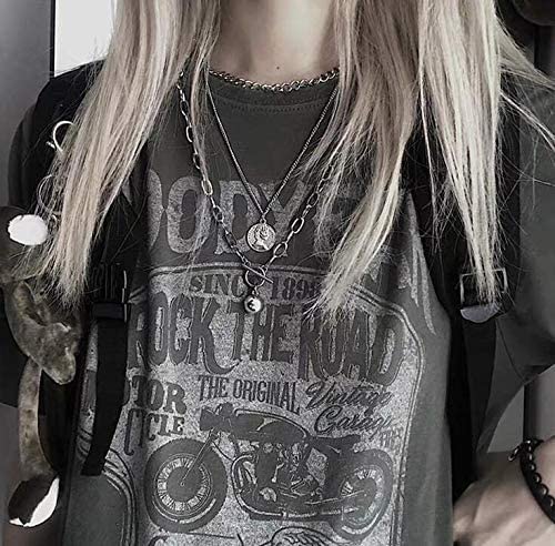 YERTTER Dainty Emo Necklace Layering Chain Choker Necklace Boho Jewelry Set Layered Silver Coin Pendant Statement Chunky Chain Necklace Valentine's Day Giftfor Women Man - Image 5